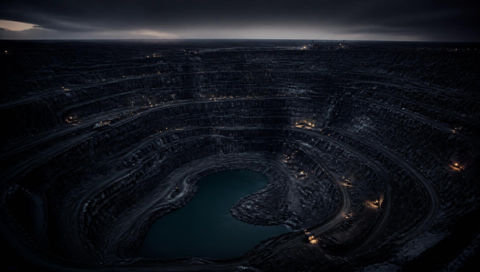 Aerial view of a quarry at blue hour
