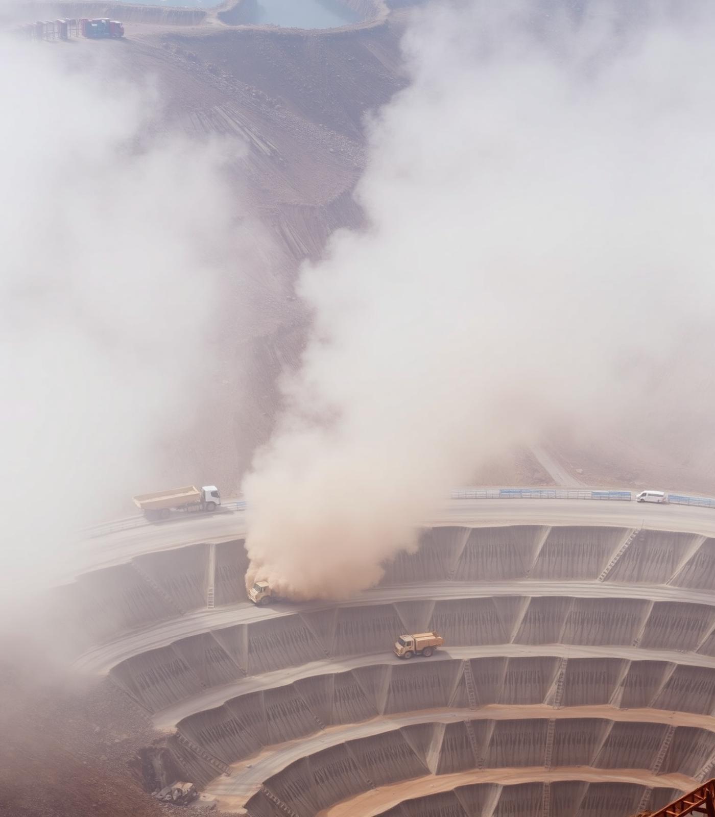Open pit mine with haul trucks