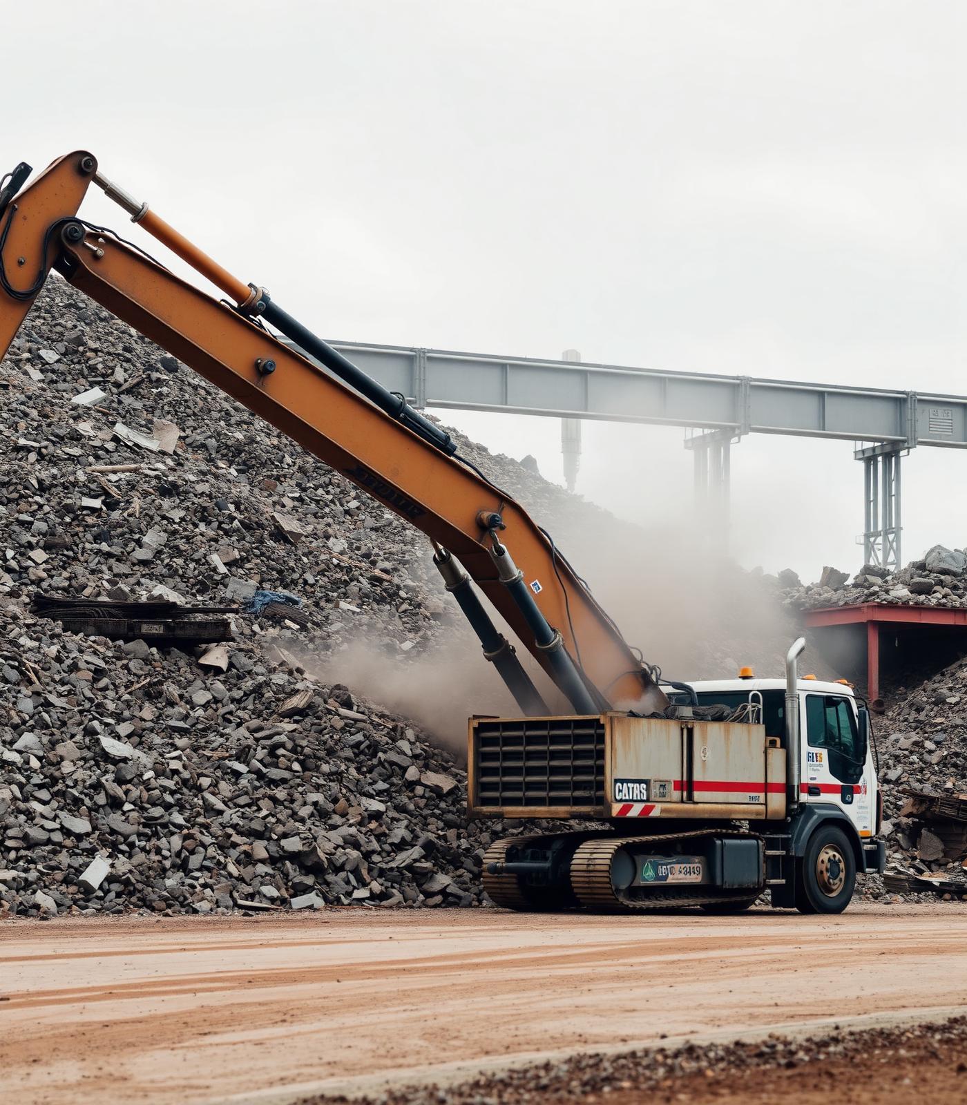 Concrete rubble recycling yard