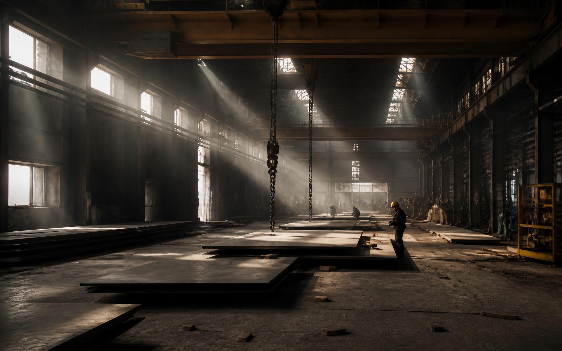 Light falling through a steel fabrication hall